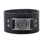 Black Celtic Triquetra Knot Leather Cuff Bracelet