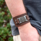 Brown Celtic Shield Knot Leather Cuff Bracelet