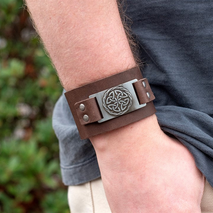 Brown Celtic Shield Knot Leather Cuff Bracelet