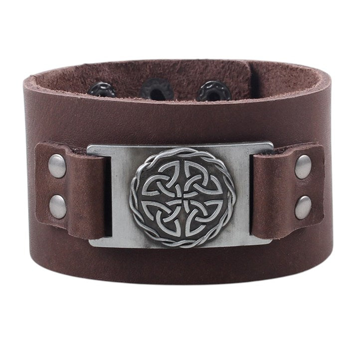 Brown Celtic Shield Knot Leather Cuff Bracelet