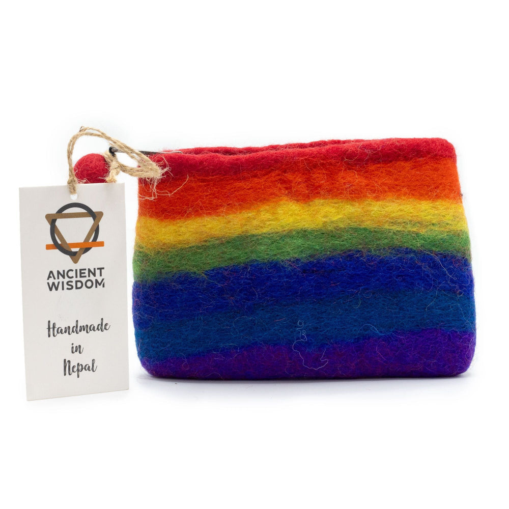 Rainbow Felt Zipper Pouch | Handmade Wool Pouch from Nepal