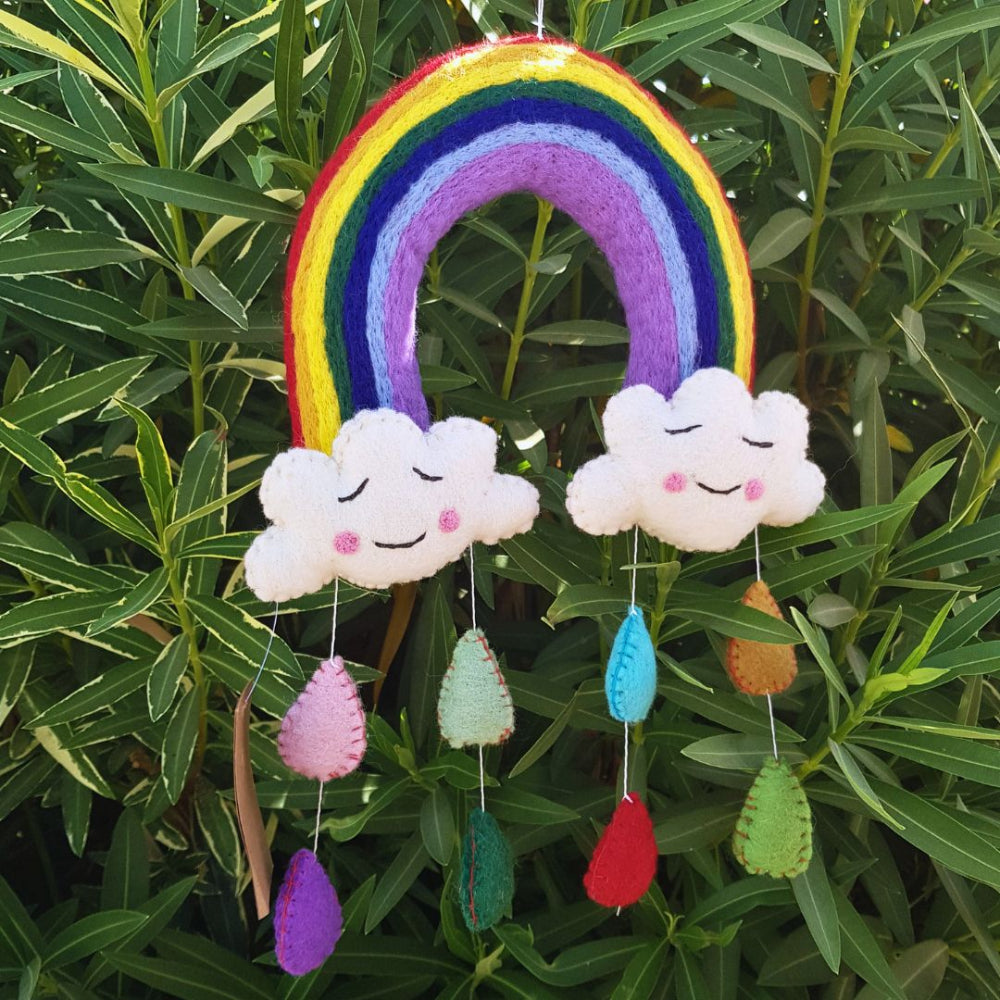 Rainbow Happy Clouds Handmade Felt Mobile