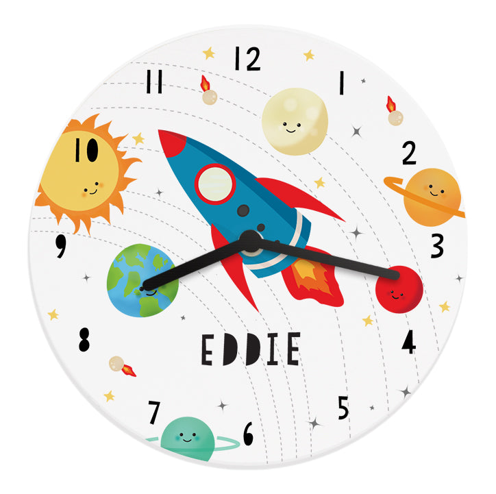 Rocket in Space Large Wooden Clock | Personalised