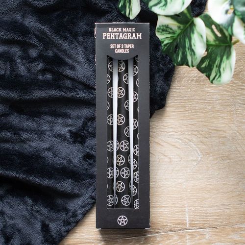 Black Magic Pentagram Taper Candles -  Set Of 3