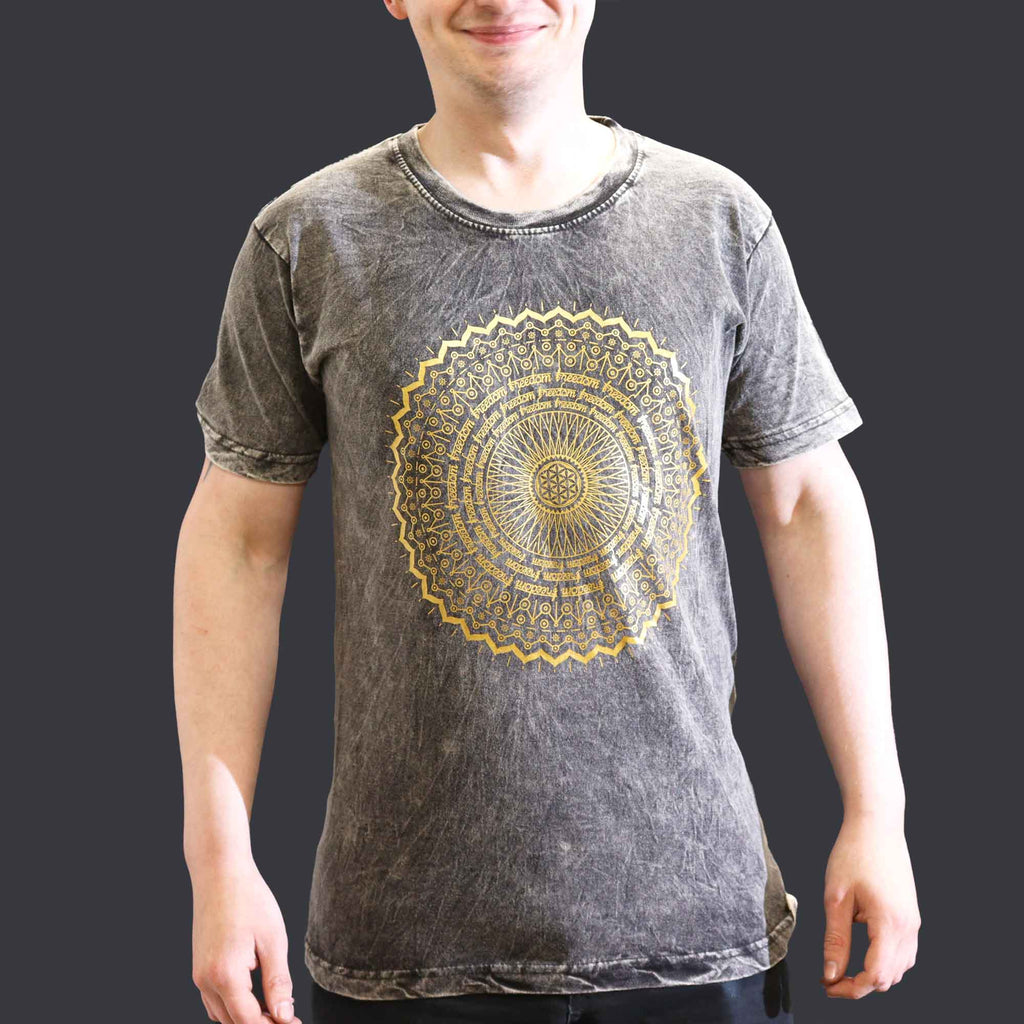 Mandala Stone Washed T-Shirt - Dark Grey - Small