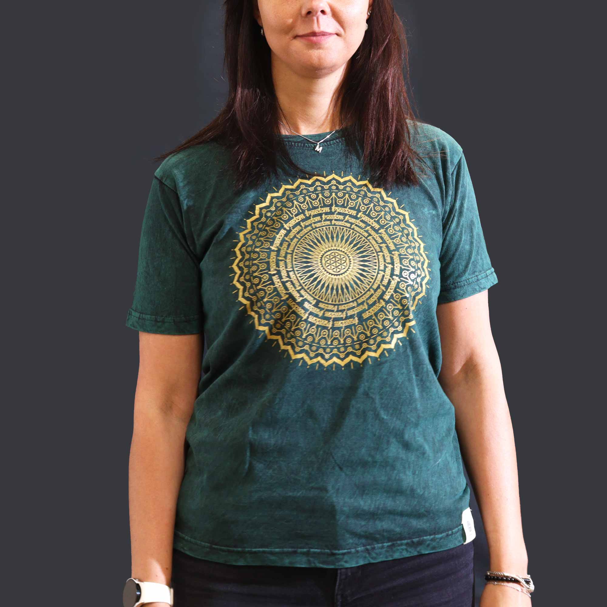 Mandala Stone Washed T-Shirt - Green -Medium