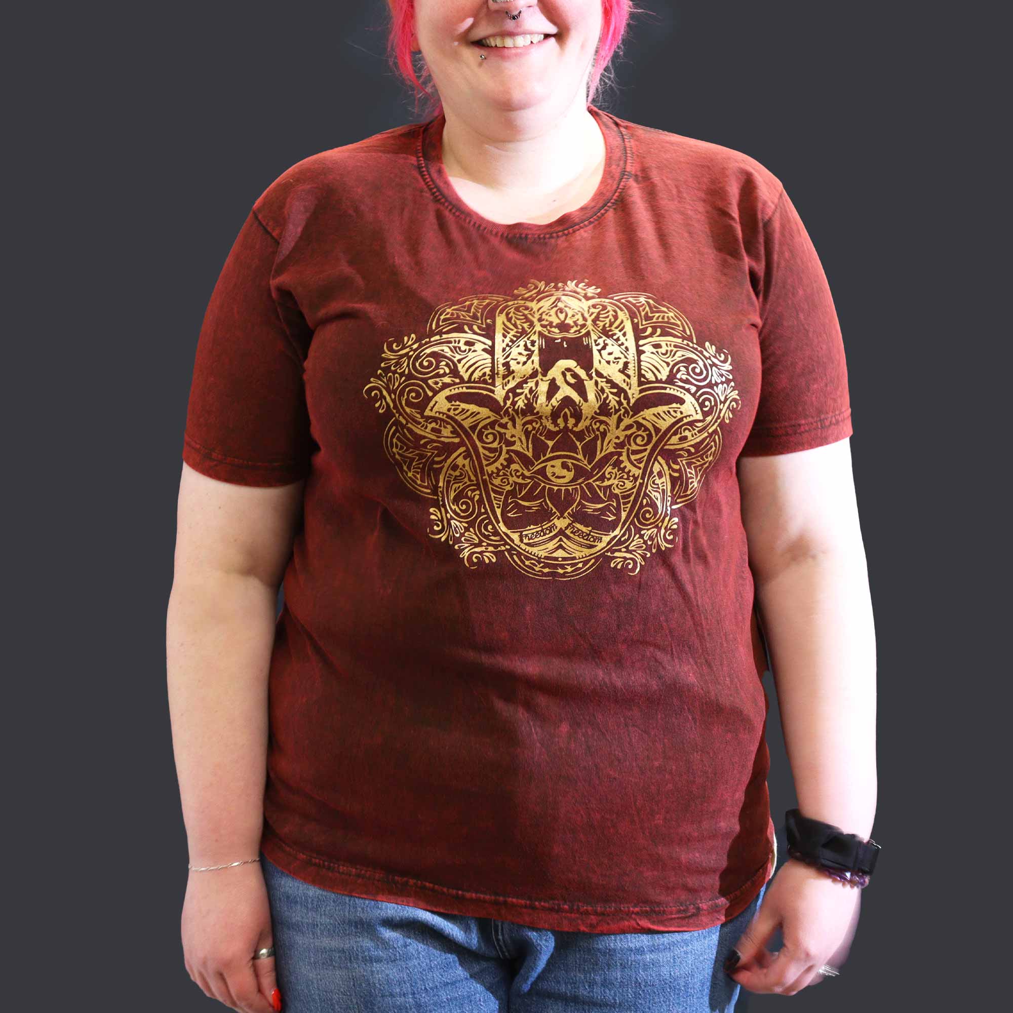 Hamsa Stone Washed T-Shirt - Maroon - XLarge