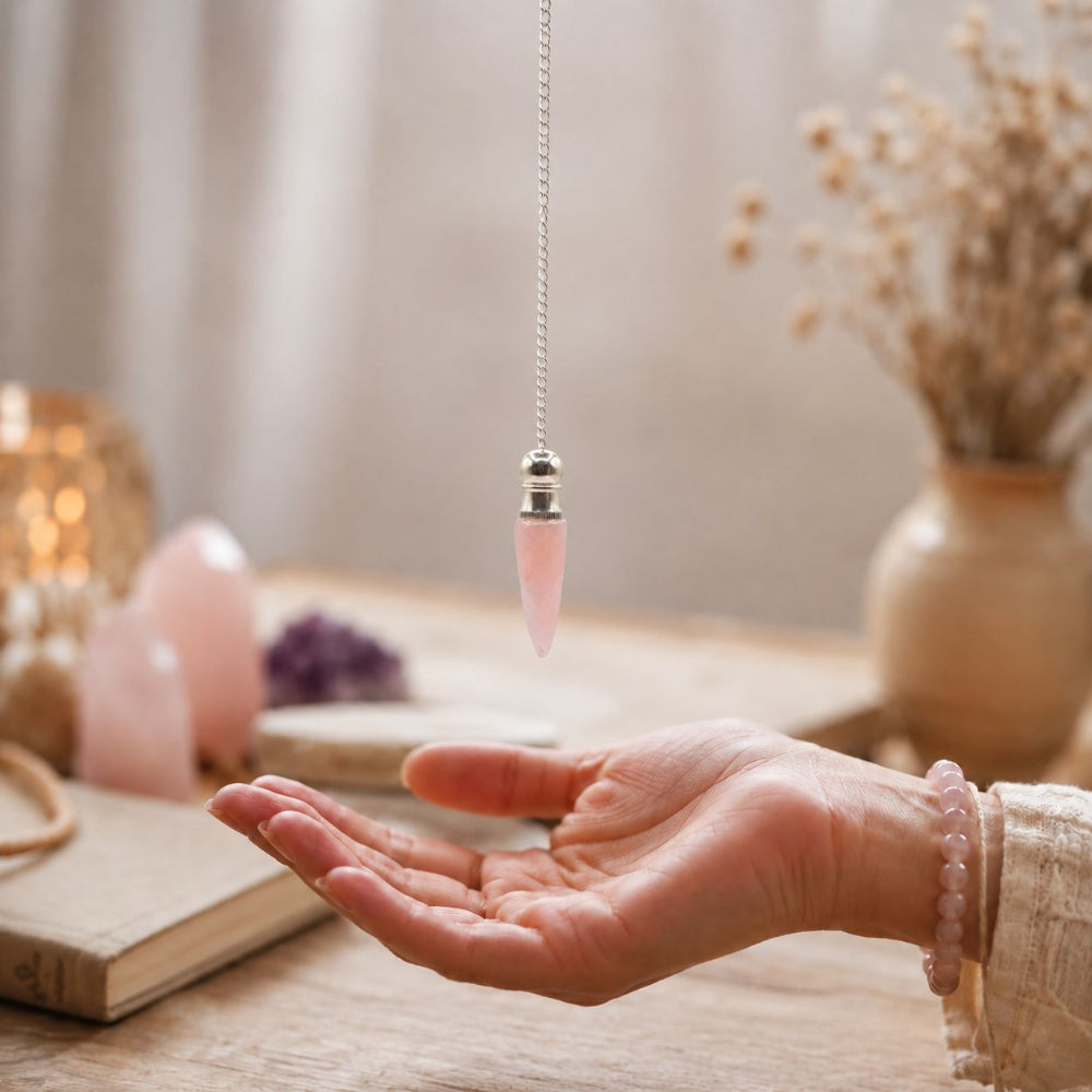 Discovery of Truth | Rose Quartz & Silver Plated Secret Cavity Pendulum