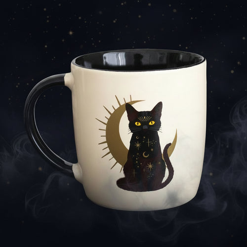 sitting black cat crescent moon ceramic mug 370ml