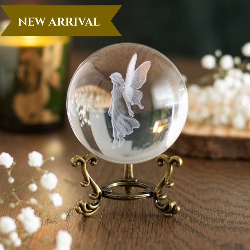 Stardust Fairy Laser Engraved Glass Crystal Ball and Stand