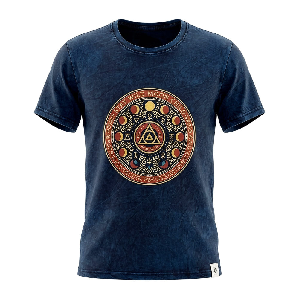 Nomad Sari Stonewashed Cotton T-Shirt | Stay Wild Moon Child | Blue | Medium