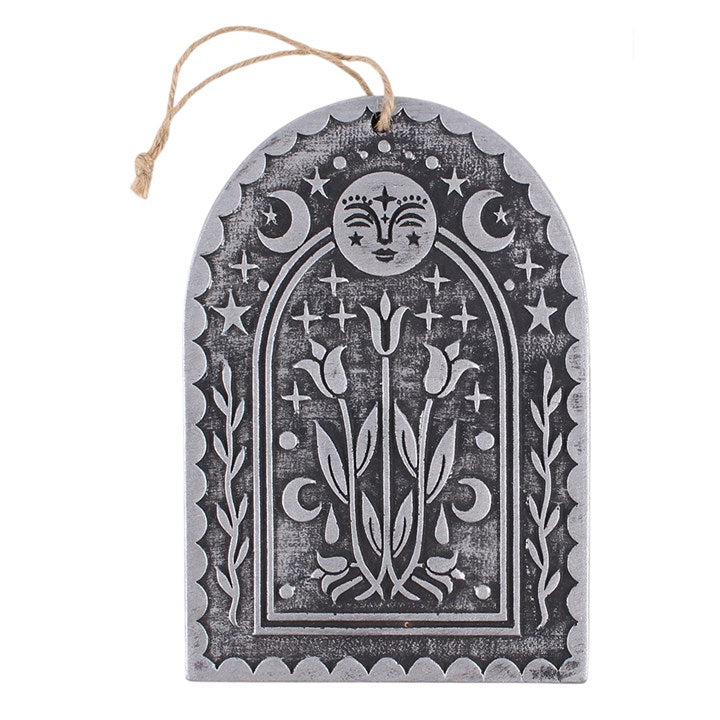 Triple Moonflower Silver Effect Terracotta Plaque