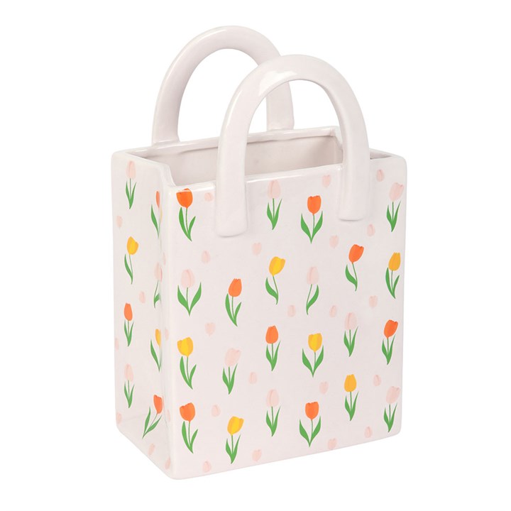 Tulip Print Ceramic Bag Shaped Flower Vase