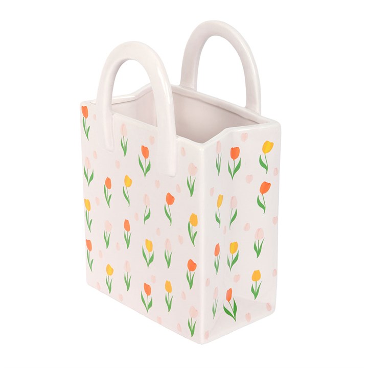 Tulip Print Ceramic Bag Shaped Flower Vase