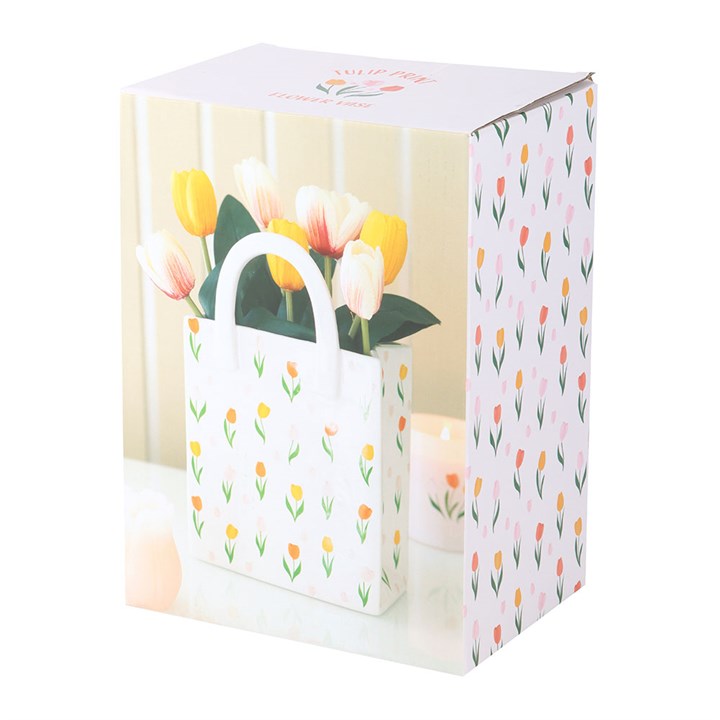 Tulip Print Ceramic Bag Shaped Flower Vase