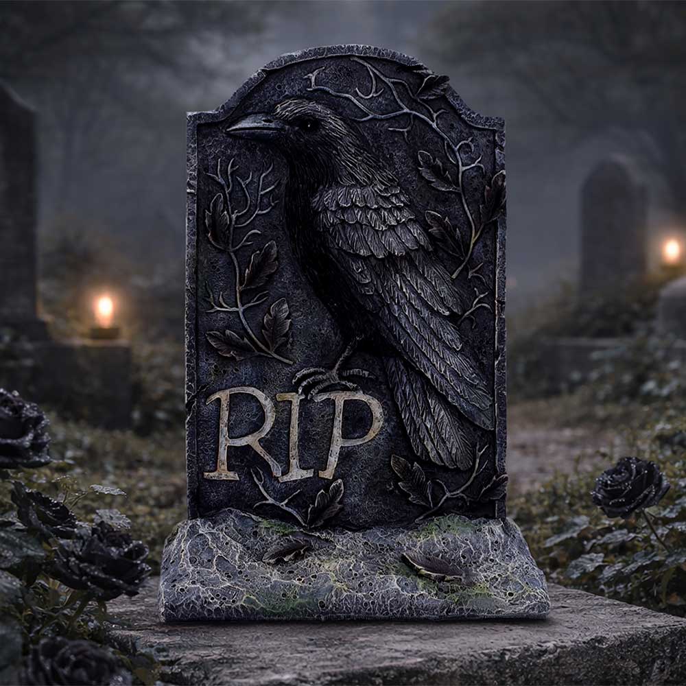 The Last Perch Gothic Raven Gravestone Ornament – 25.3cm