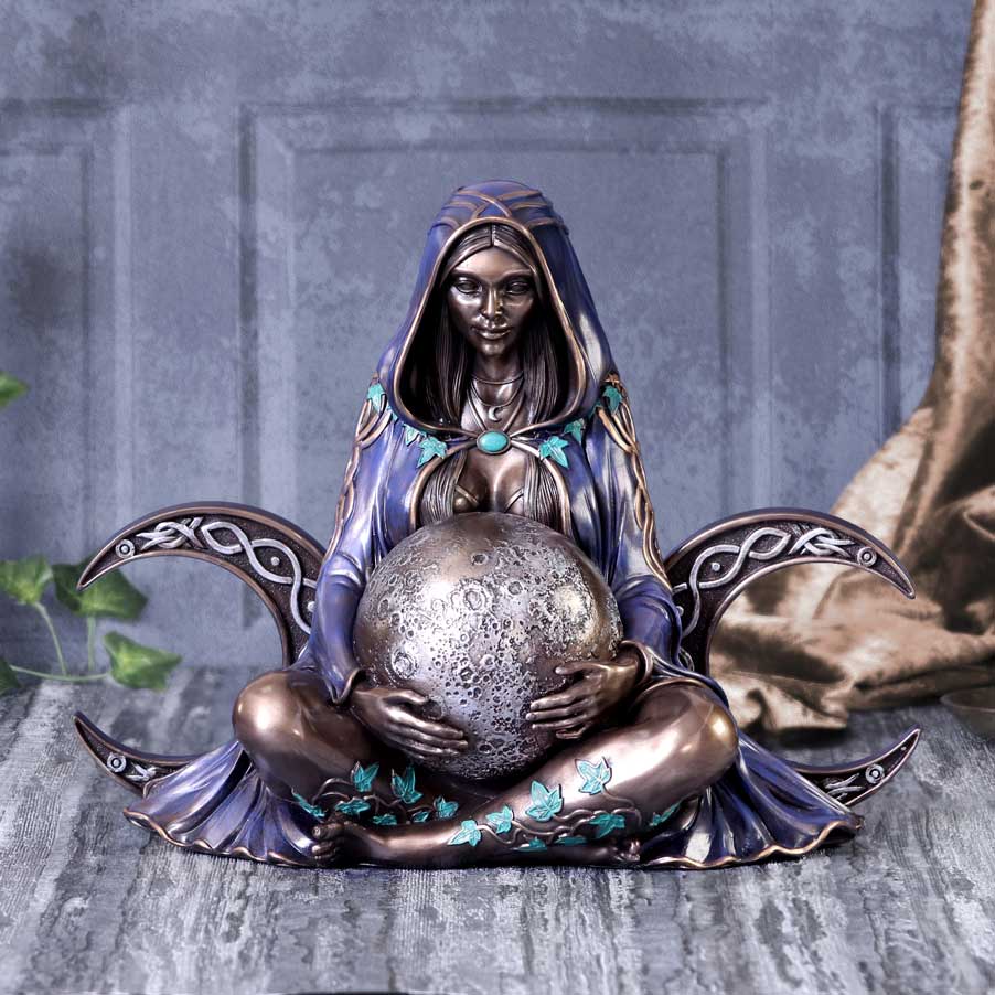 Triple Moon Goddess Bronze-Finish Statue