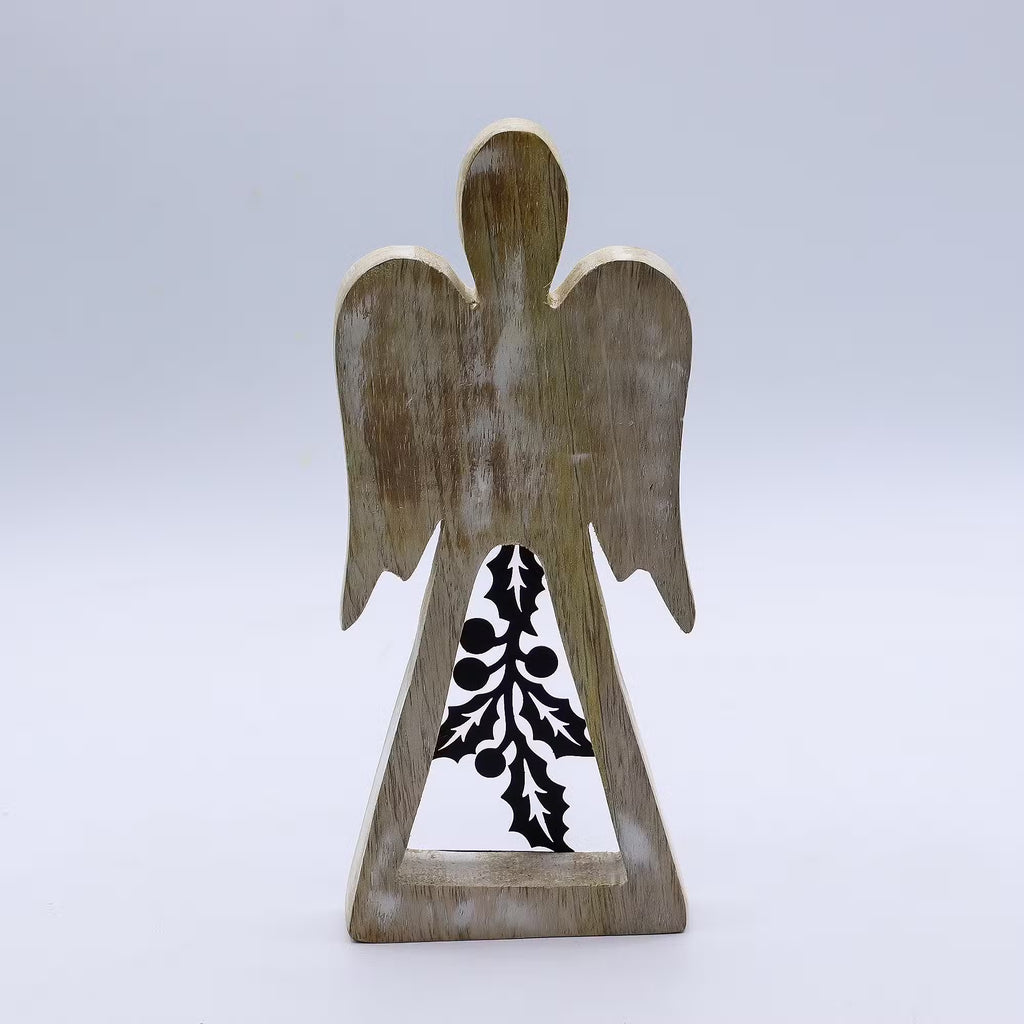 Whitewash with Iron Decor Cut Out Mango Wood Angel