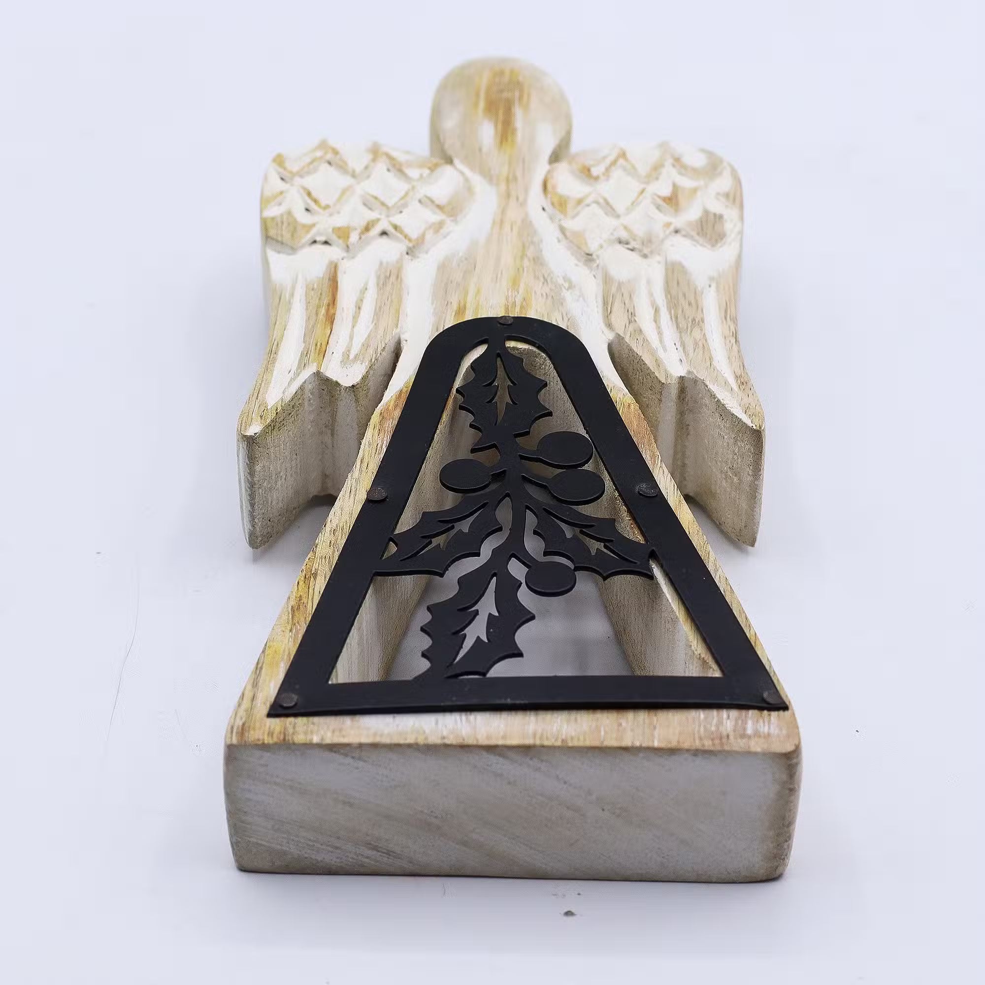 Whitewash with Iron Decor Cut Out Mango Wood Angel