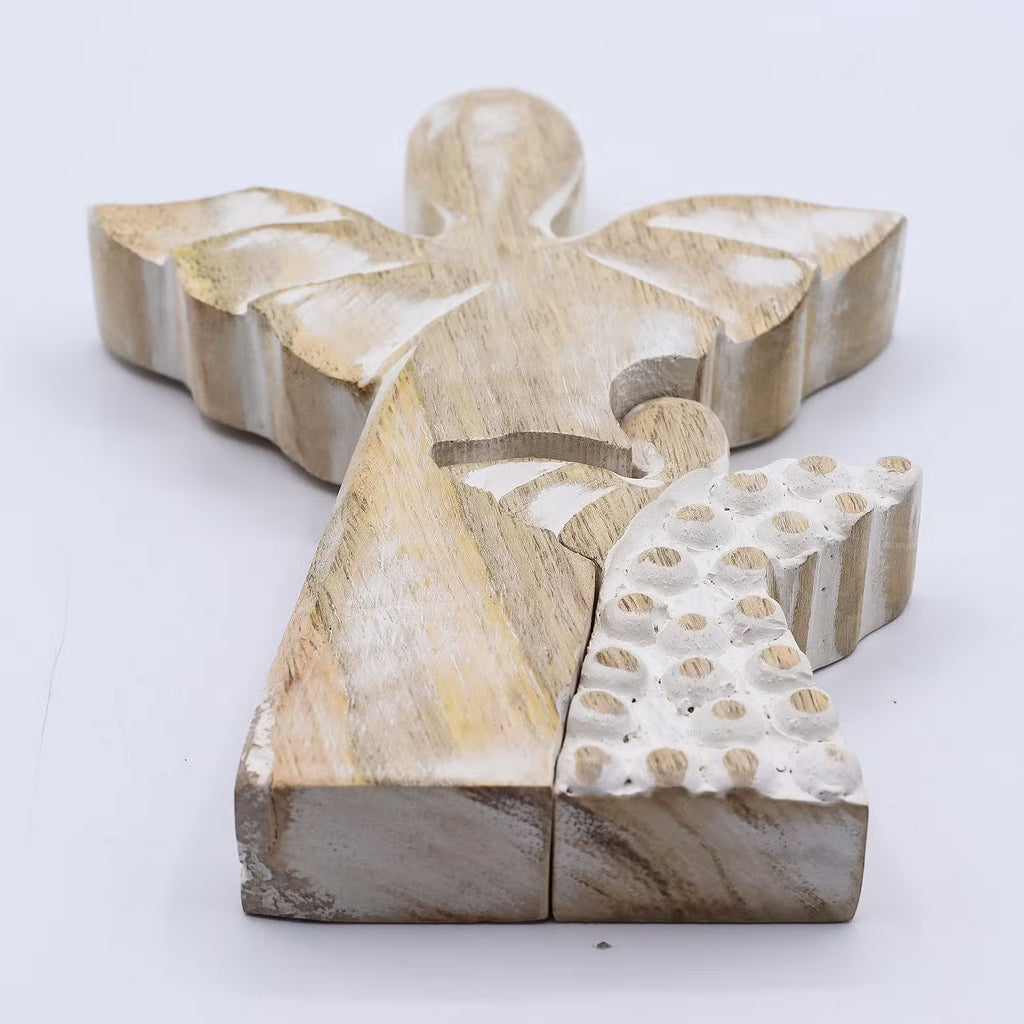 Whitewash Mango Wood Angel in Angel