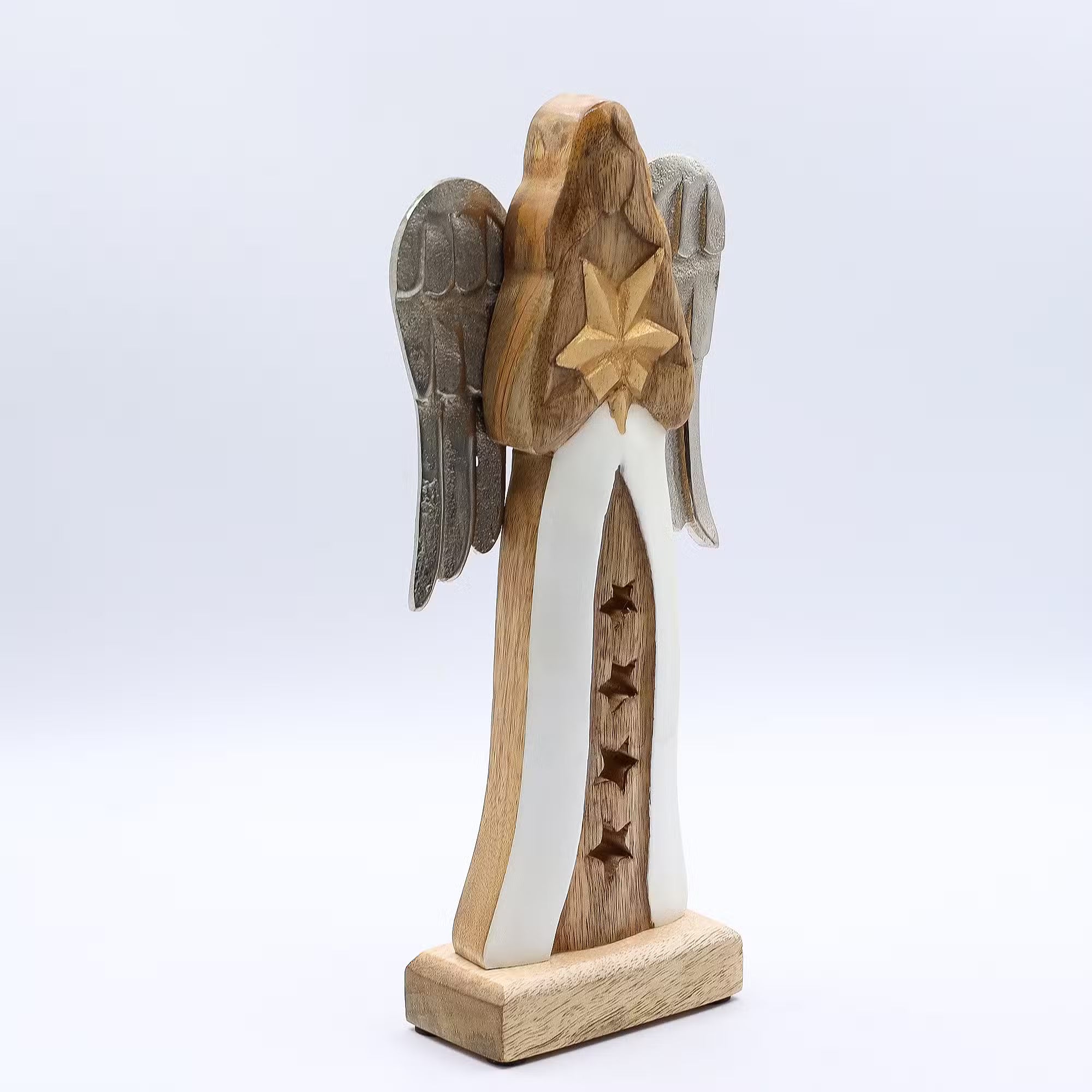 Angel Metal Wings & Enamel Detail  Large Mango Wood Star