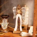 Angel Metal Wings & Enamel Detail  Large Mango Wood Star