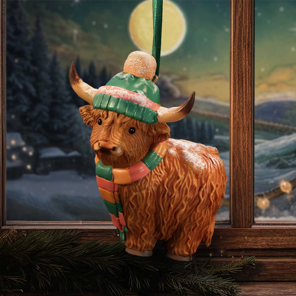 Winter Highland Cow Snowfall Christmas Ornament