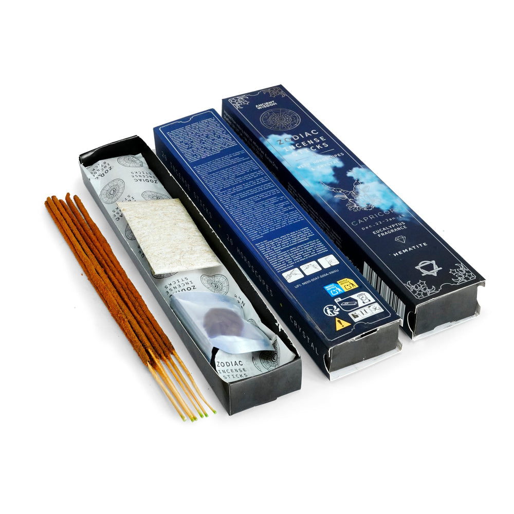 Zodiac Incense Gift Set - Capricorn ( Eucalyptus & Hematite Crystal )