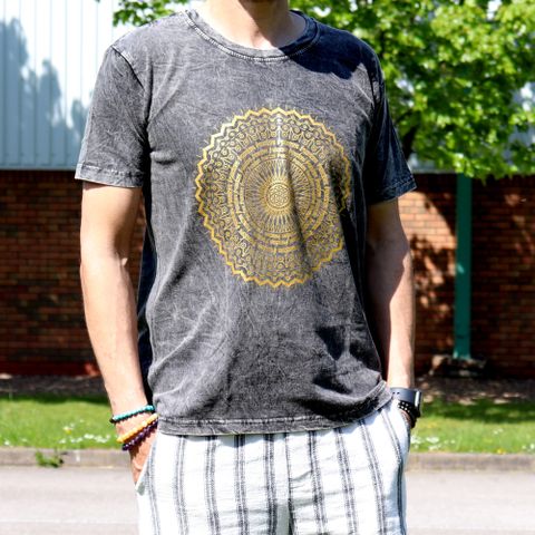 Mandala Stone Washed T-Shirt - Dark Grey - Medium