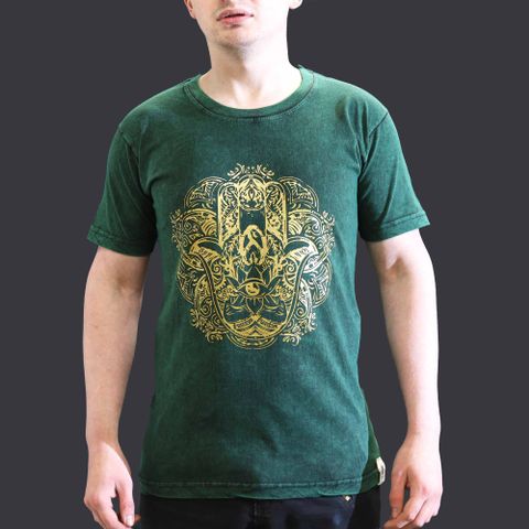 Hamsa Stone Washed T-Shirt - Green - Small