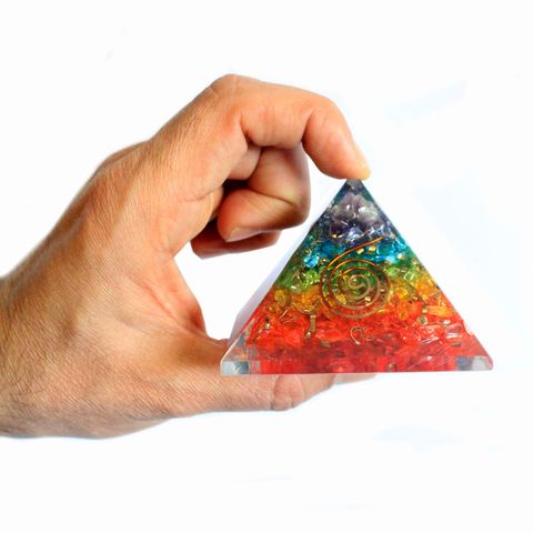 Large Chakra Gemchip Orgonite Pyramid - 70 mm