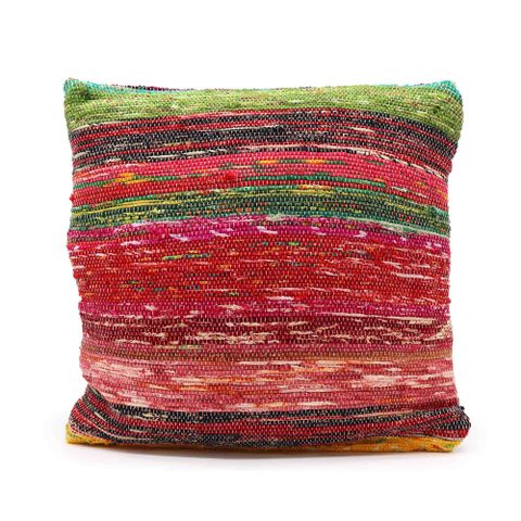 Multicoloured Rag Rug Cushion Cover | Recycled Cotton | Handmade in India