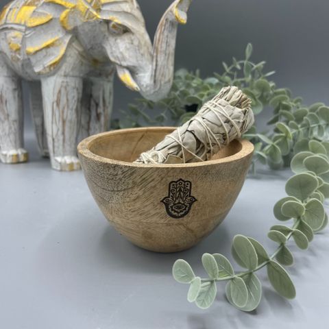 Hamsa Wooden Ritual Bowl — 11×7cm