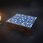 Blue Stars Large Ceramic Glazed Wood Box
