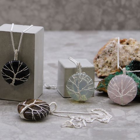 Black Onyx Tree of Life Gemstone Necklace
