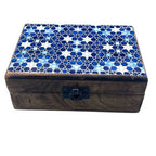 Blue Stars Medium Ceramic Glazed Wood Box