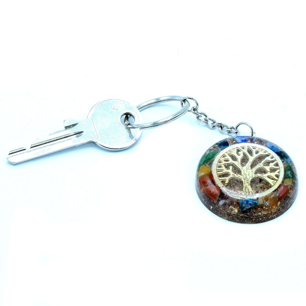 Gemstones Chakra Tree of Life Orgonite Power Keyring