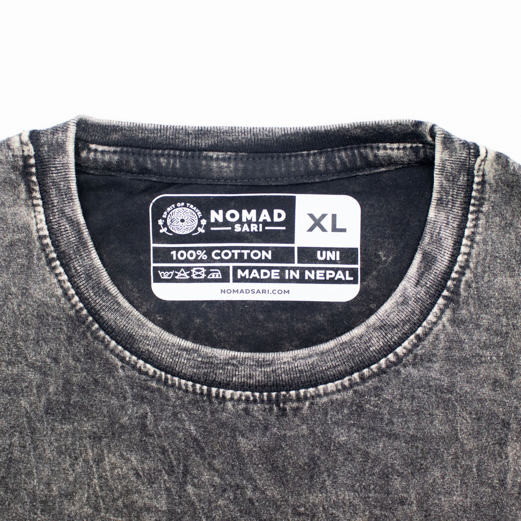 Nomad Sari Stonewashed Cotton T-Shirt | Compass of Life | Charcoal | XL