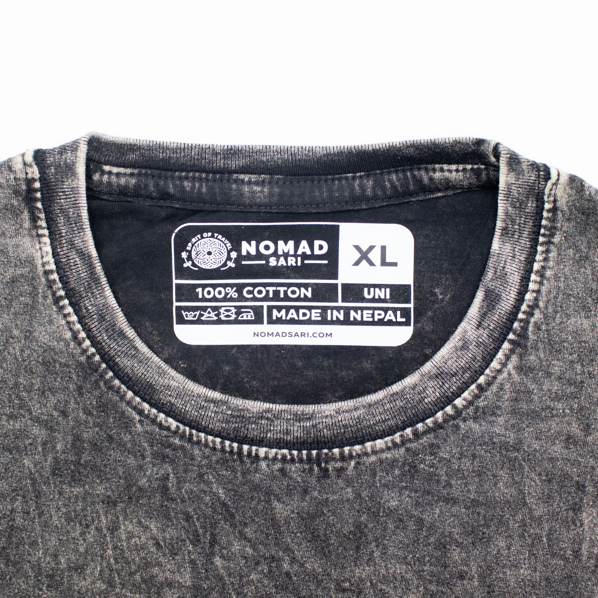 Nomad Sari Stonewashed Cotton T-Shirt | Compass of Life | Charcoal | XL