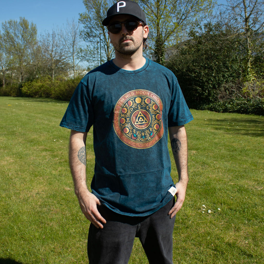 Nomad Sari Stonewashed Cotton T-Shirt | Stay Wild Moon Child | Blue | Large