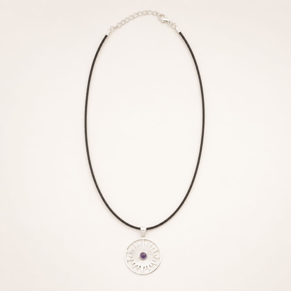 Sun Worship Amethyst Pendant | Silver Plated | 45cm Cord