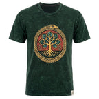 Nomad Sari Stonewashed Cotton T-Shirt - Tree of Life - Green - XL