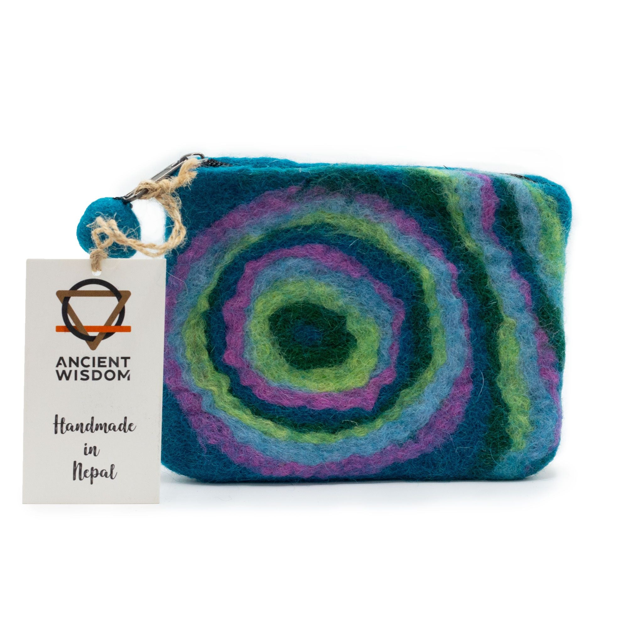 Psychedelic Felt Zipper Pouch | Handmade Wool Pouch from Nepal