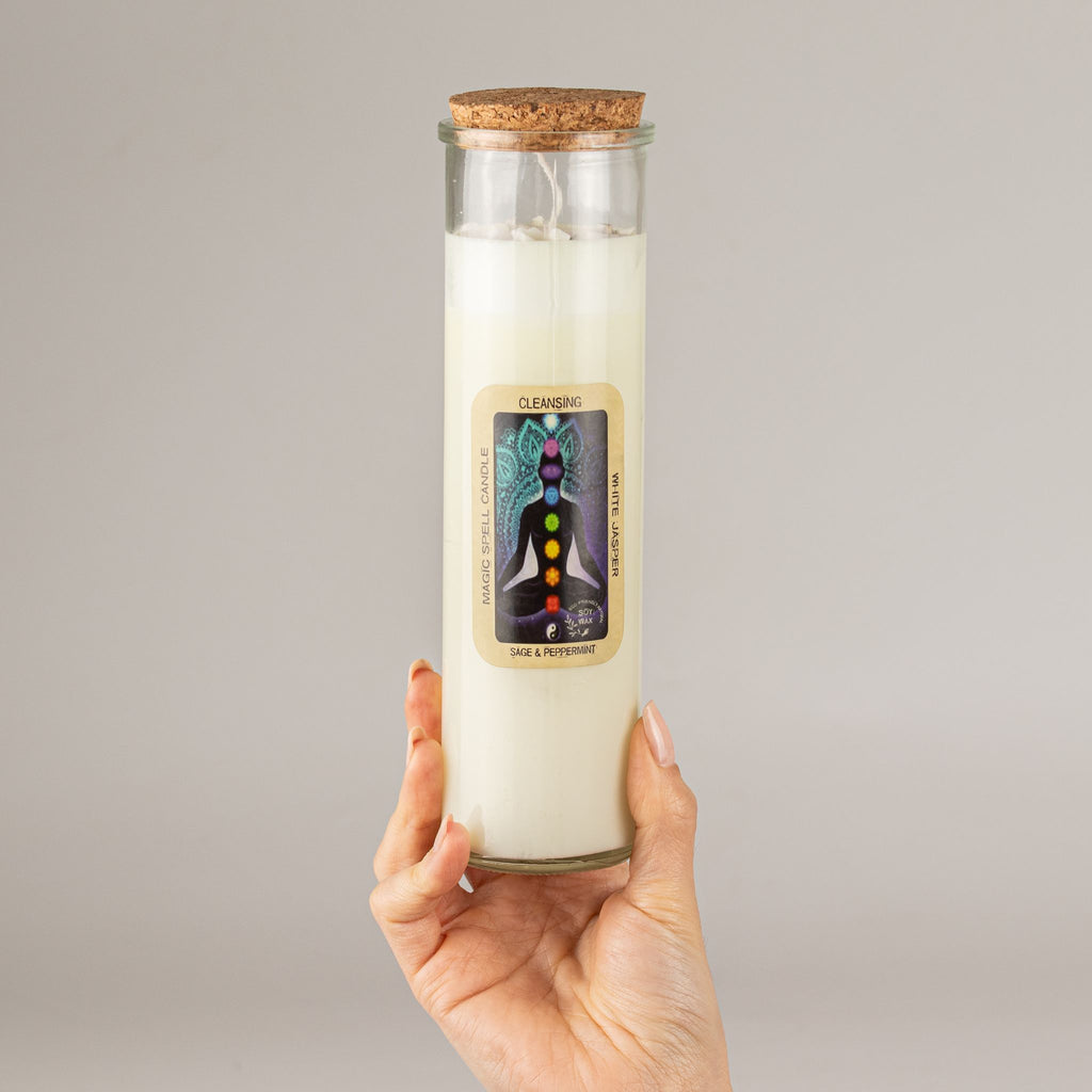 Cleansing Magic Spell Candle | Sage, Peppermint & White Jasper