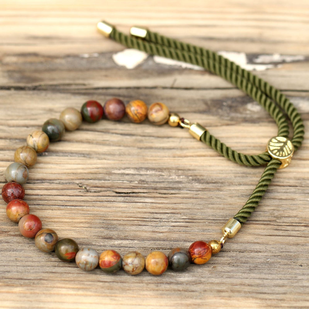 Picasso Jasper 18K Gold Plated Gemstone Moss String Bracelet
