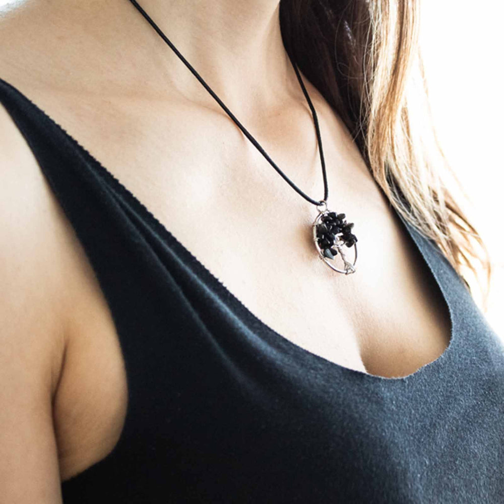 Black Agate Tree of Life Pendant