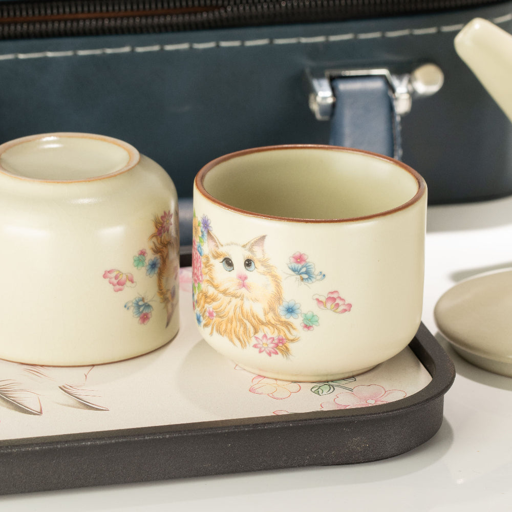 Cat Lover Travel Teapot Set | With Two Cups