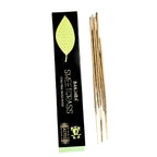 Bamboo incense sticks with a black box labeled 'Sweetgrass' on a white background