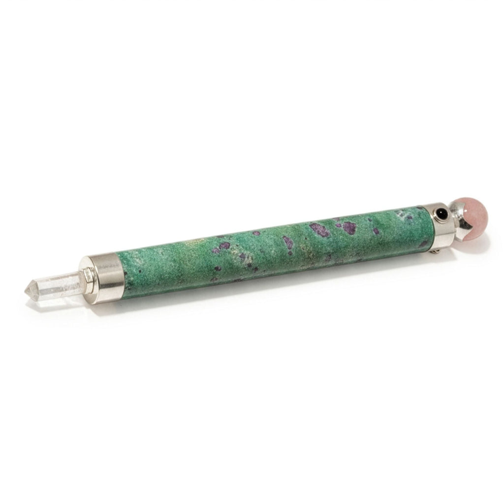 Verdant Heart Wand — Ruby Fuchsite & Rose Quartz Crystal Ball Top