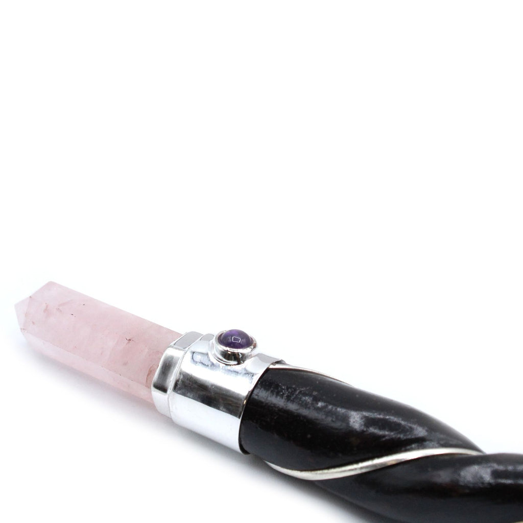 Twisted Healing Wand — Silver & Rose Quartz Sphere